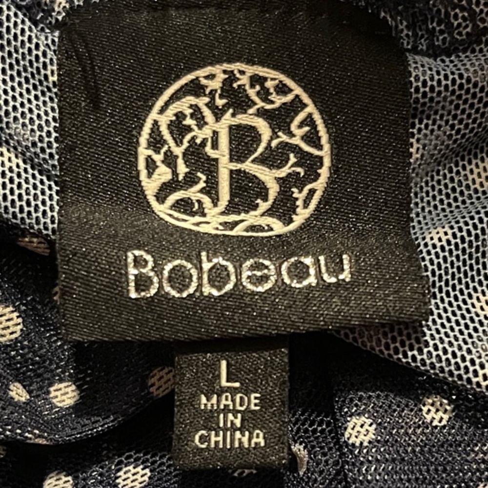 bobeau Large Navy Polka Dot Ruffled Collar Blouse - Picture 2 of 5